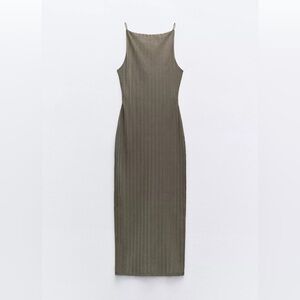 Zara Taupe Ribbed Midi Dress